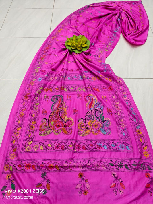 Kalyanijaya |  Blended silk saree with Kantha Embroidery