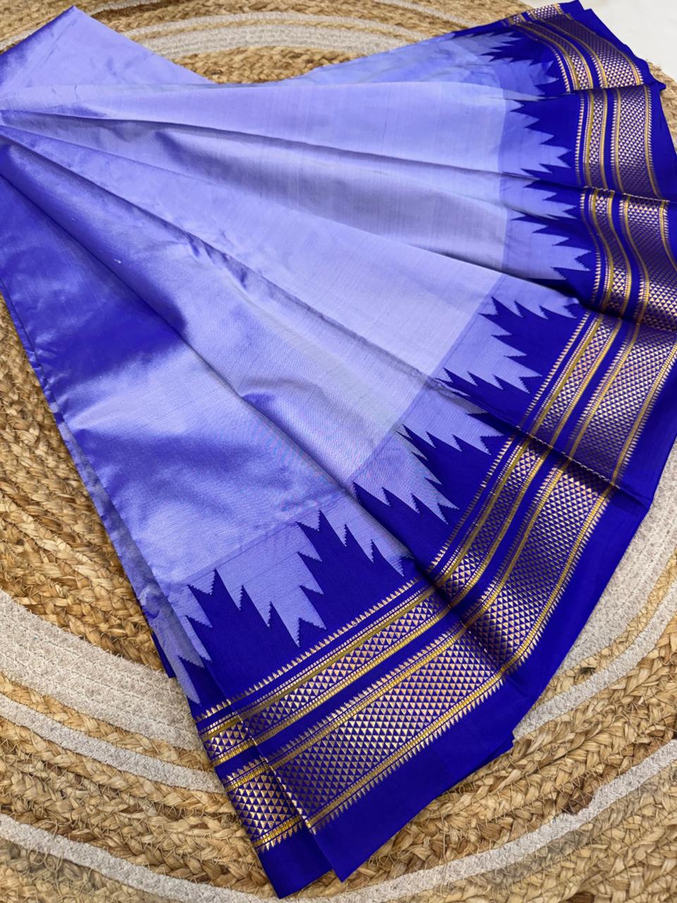 
*Big Temple Border Ilkal*

Exclusive silk ilkal saree 
Pure silk big temple border design superior quality ilkal saree
With contrast blouse 
6.10mtrs length 
Full body pure silk Border, pallu & blouse semi silk 