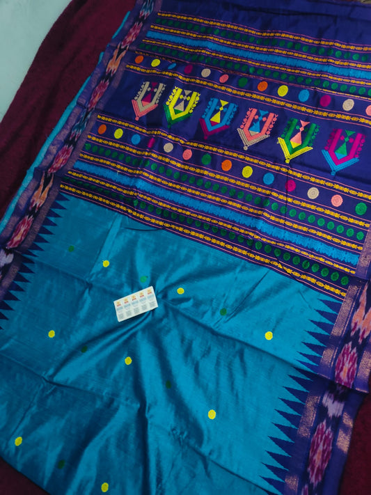 *Pure raw silk handloom   Dolabedi temple border saree with contrast blouse*
Silk mark certified 
