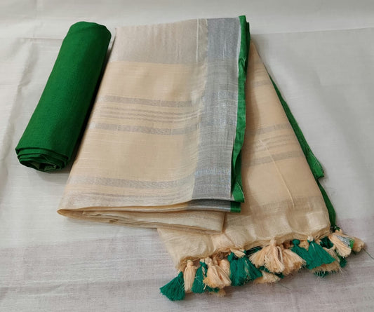 Plain cotton linen sarees