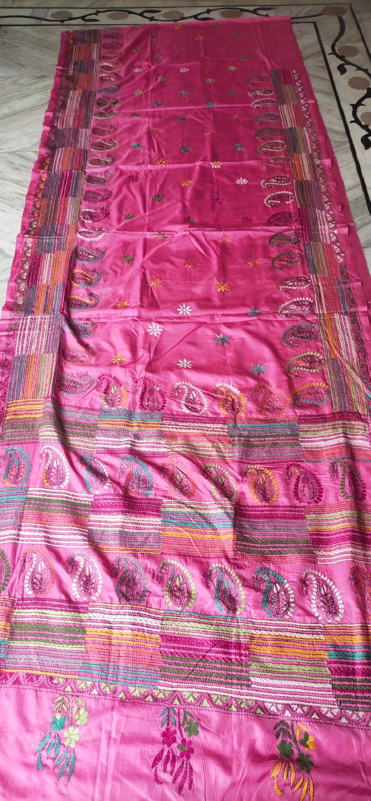 Handmade kantha on blended silk
