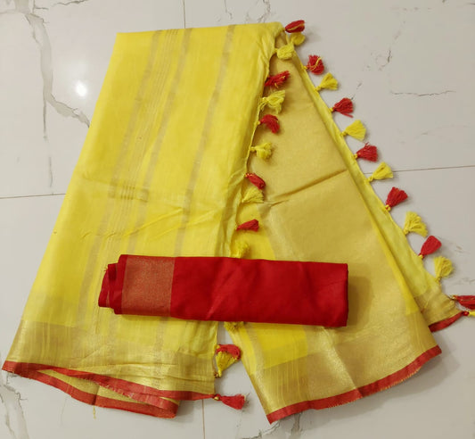 Plain cotton linen sarees