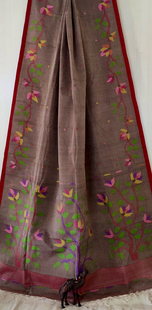 Jasminena | handwoven Cotton Needlework jamdani saree