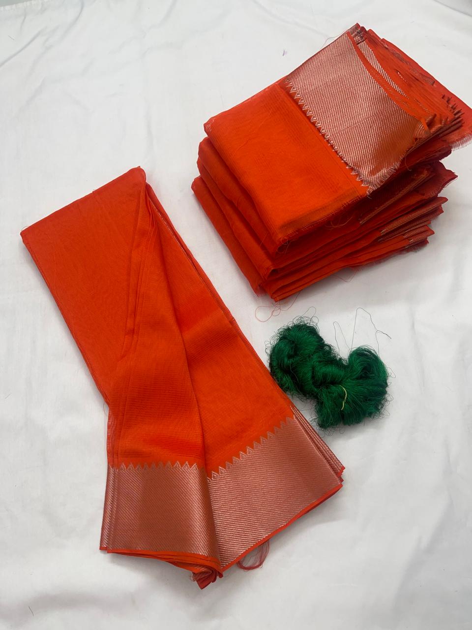 Mangalagiri pattu by cotton
pure handloom big jari border
sarees with running blouse