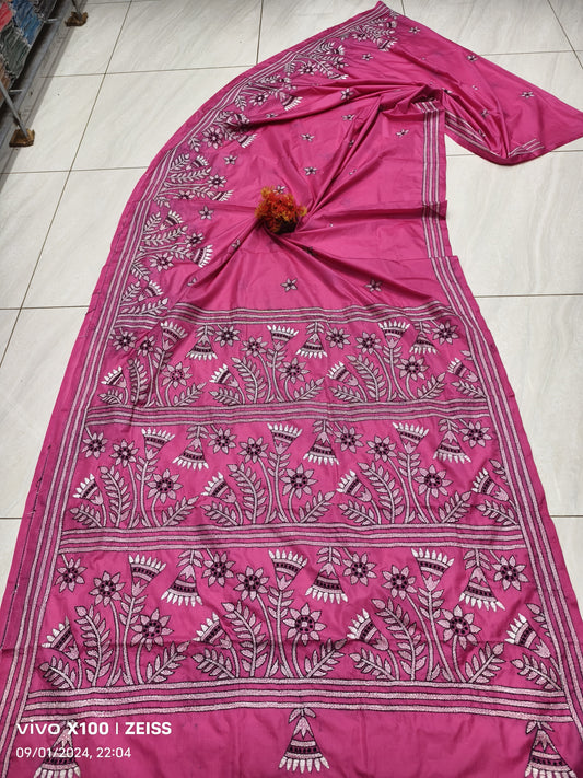 Aahana | Hand Made Kantha Embroidery on Semi Silk