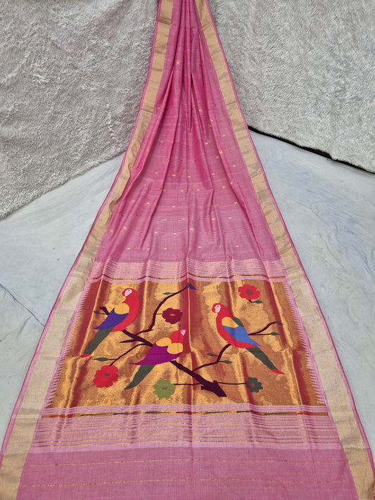 *Yeola cotton paithani*
Pure cotton 
Handloom saree
Patta border 
Running blouse 
Shoulder butta 