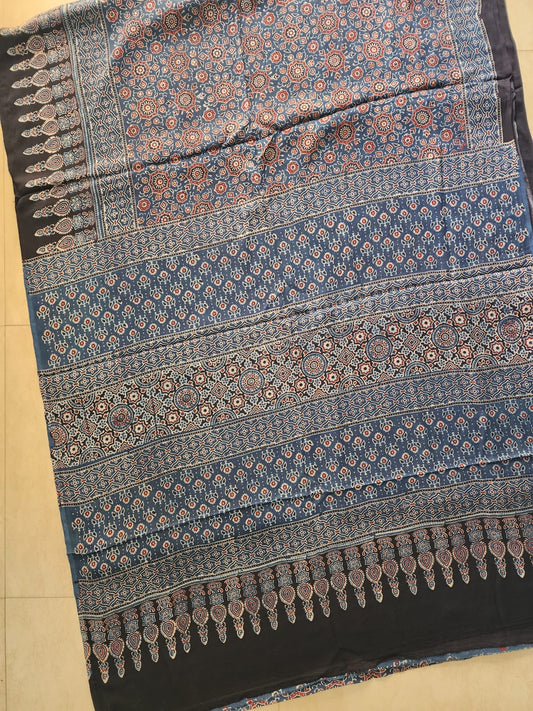 Modal sadi 
Ajrakh hand block print Saree Available....