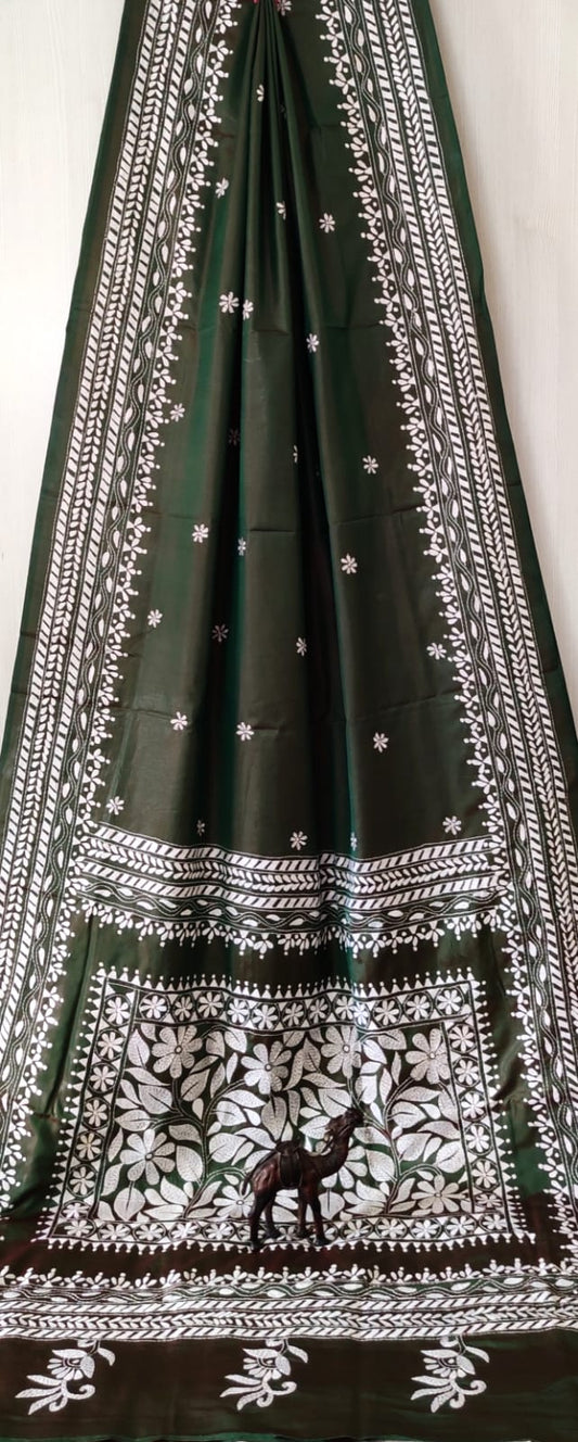 Hand Kantha on blended silk with blouse piece