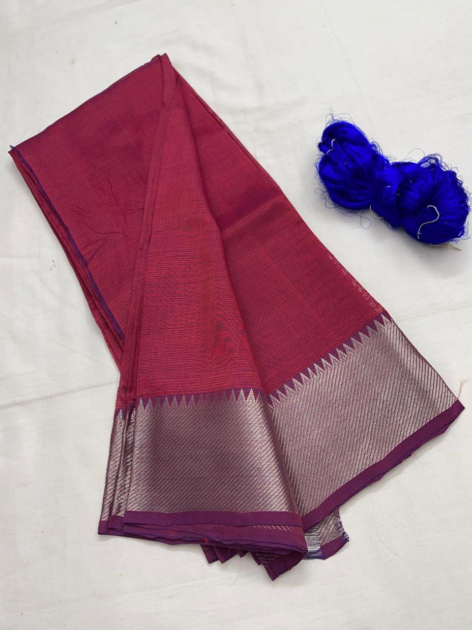 Mangalagiri pattu by cotton
pure handloom big jari border
sarees with running blouse