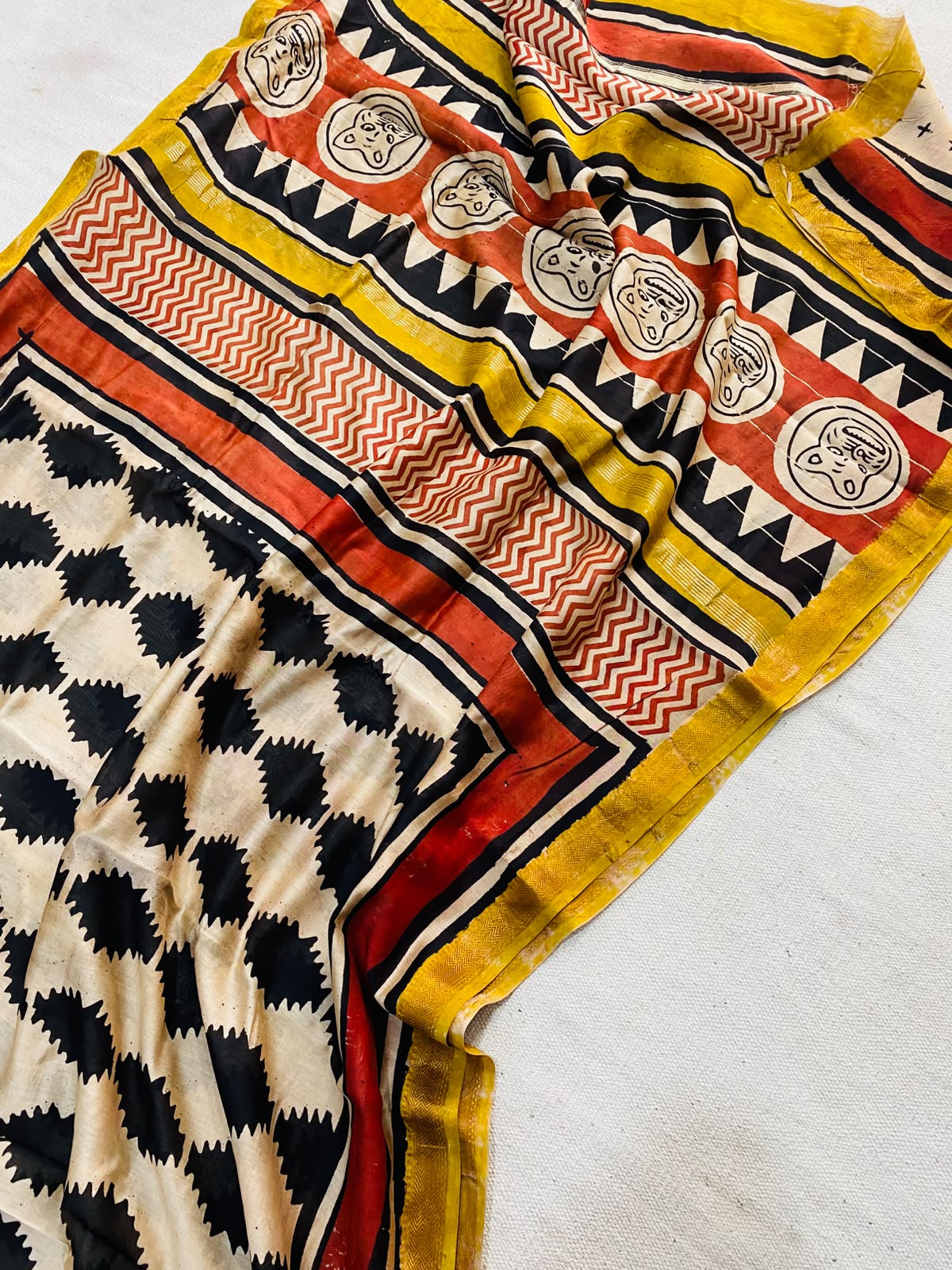Let’s Wear #ethicallymade✅
🍁Beautifully Crafted Maheshwari Silk Saree  collection🍁
 Specially Designed in Bagru  jahota rapid dabu hand block print
100% Natural Dye
Fabric : Maheshwari Silk 
Length : 5.5 Meters
Blouse Piece : 0.90 Meter
