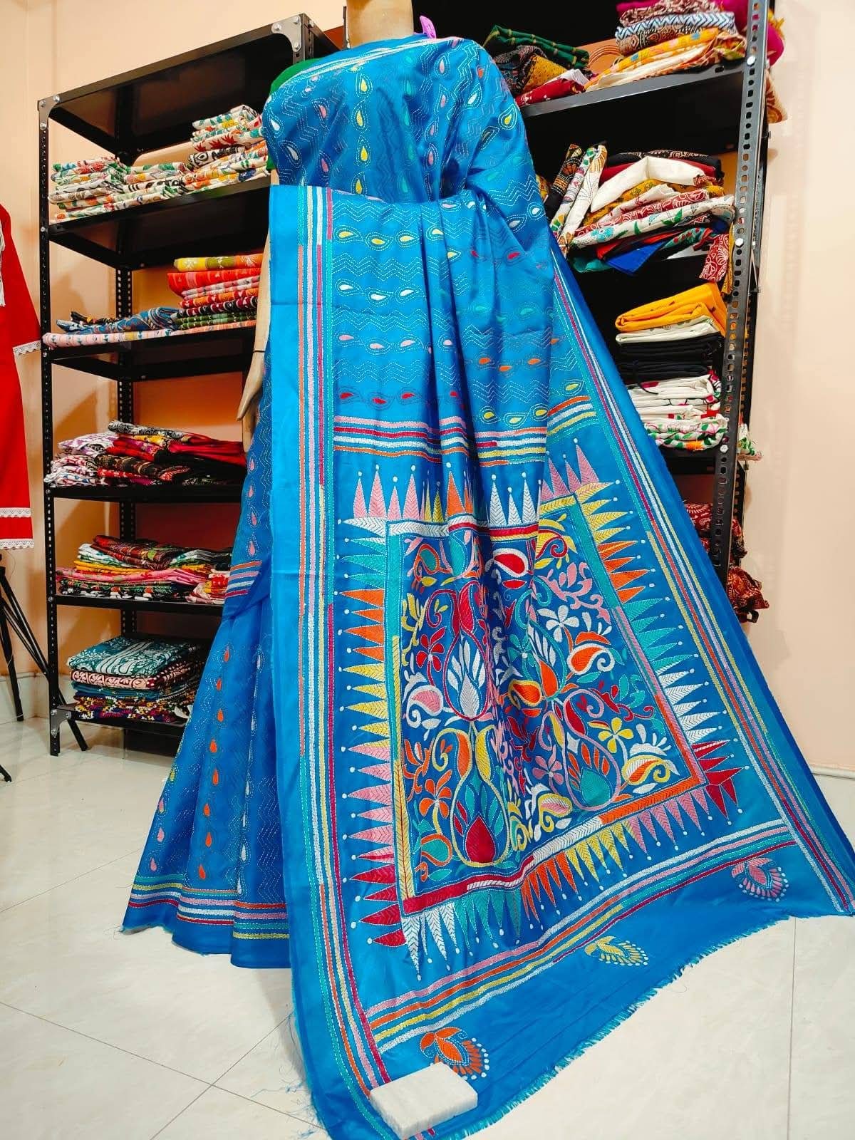 Handmade kantha on blended silk