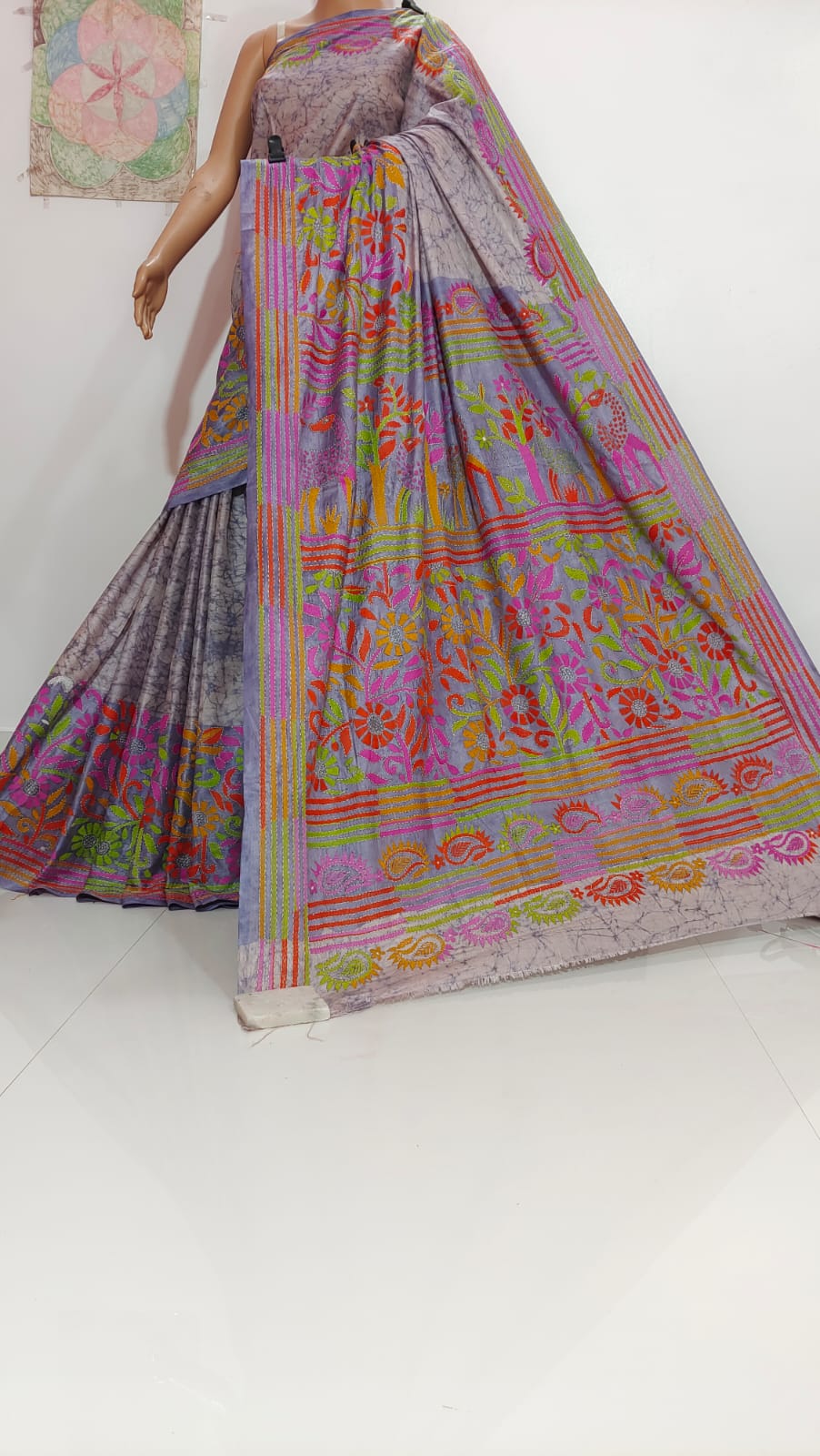 Devika | Hand Made Kantha Embroidery on Semi Silk