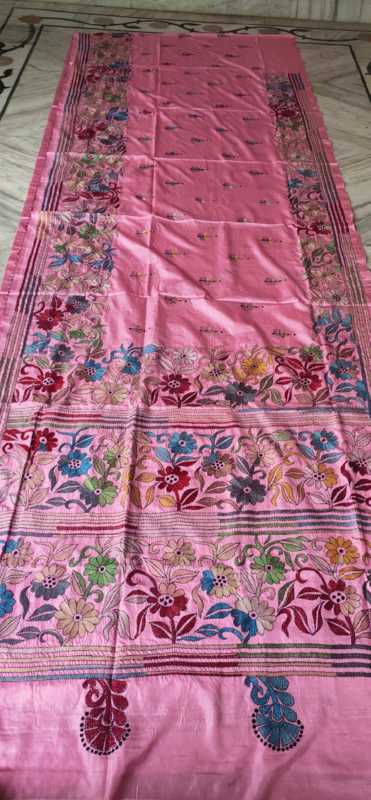 Handmade kantha on blended silk