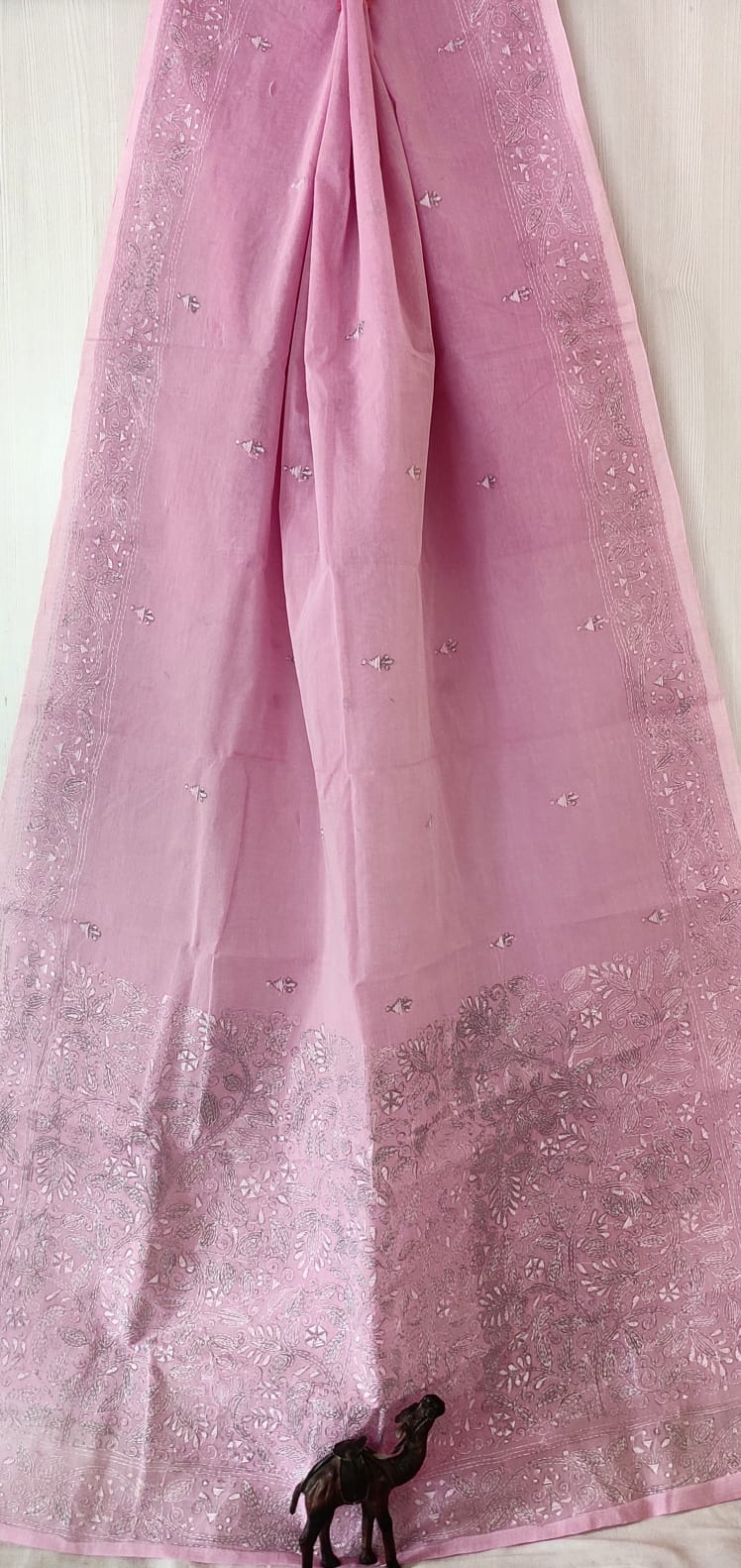 Hand Kantha on cotton pure cotton without blouse piece