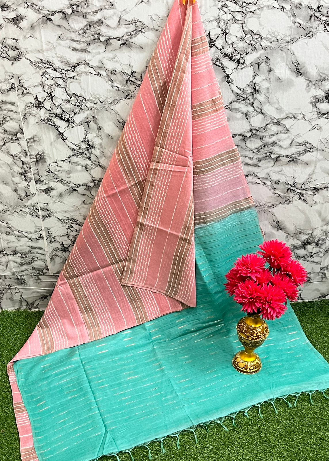 Fabric basbara. Silk. 
Running blouse 
Best quality 👌
All. Colour unlimited available 