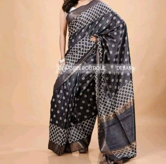 Tunjavi | Tussar Ghicha Screen Print Saree