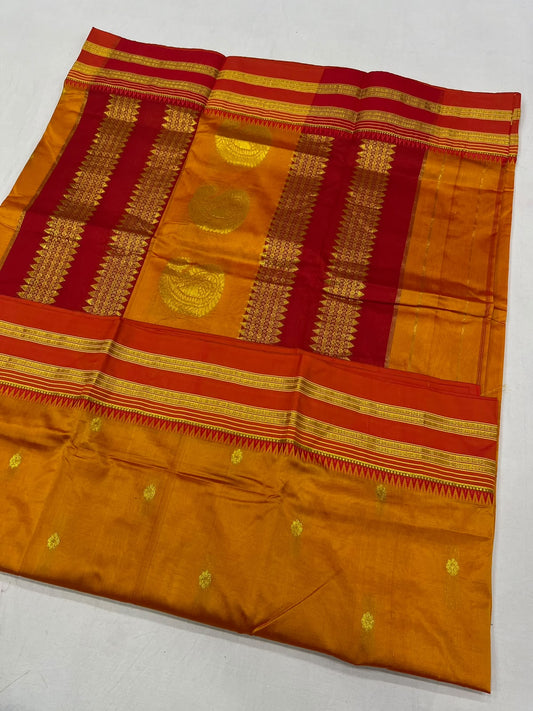 *Narayanpeth silk saree*
Running blouse 
Shoulder butti 
Pure silk
*Price: 6300/- + ship*