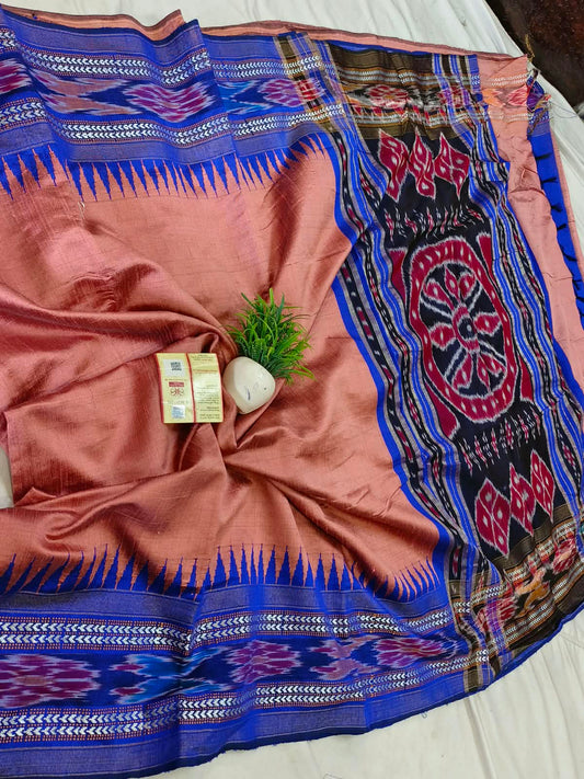 *Pure raw silk handloom Ikkat and vidarbha temple border saree with contrast blouse*
Pure raw silk saree
Silk mark certified
Handloom made
Best quality