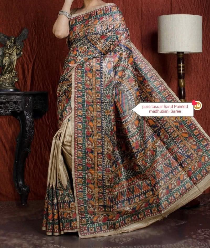Gulvani |  Pure Tussar Ghicha Madhubani Saree