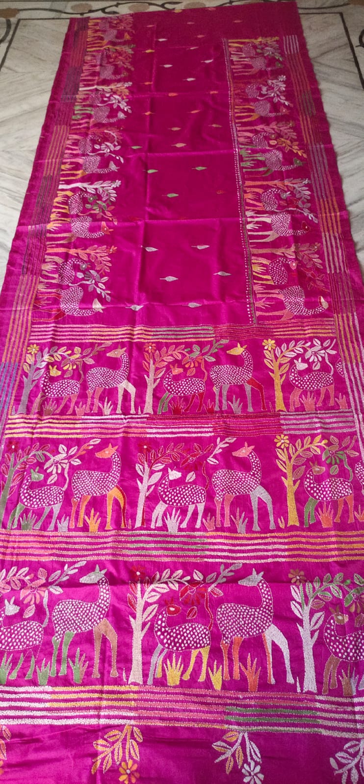 Handmade kantha on blended silk