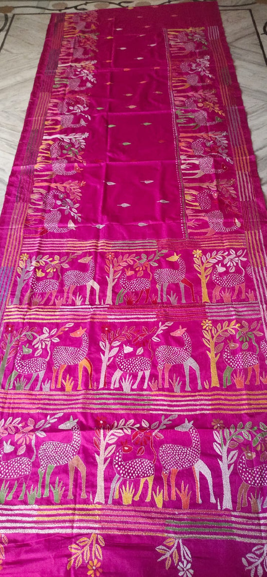 Handmade kantha on blended silk