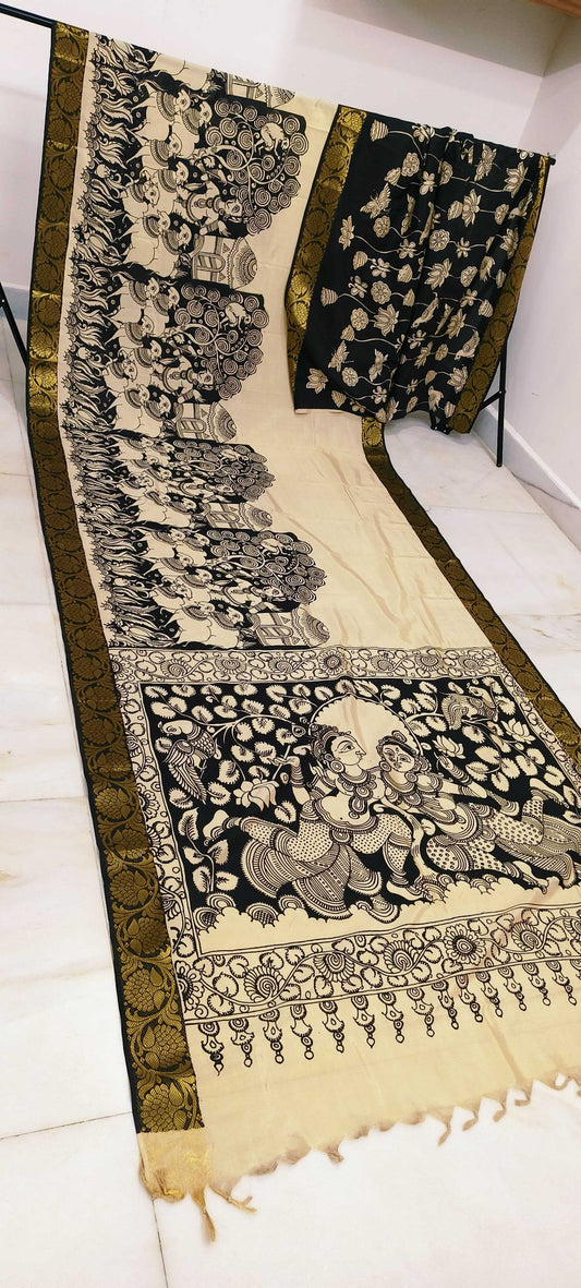 Kirti | Black and white kalamkari Saree