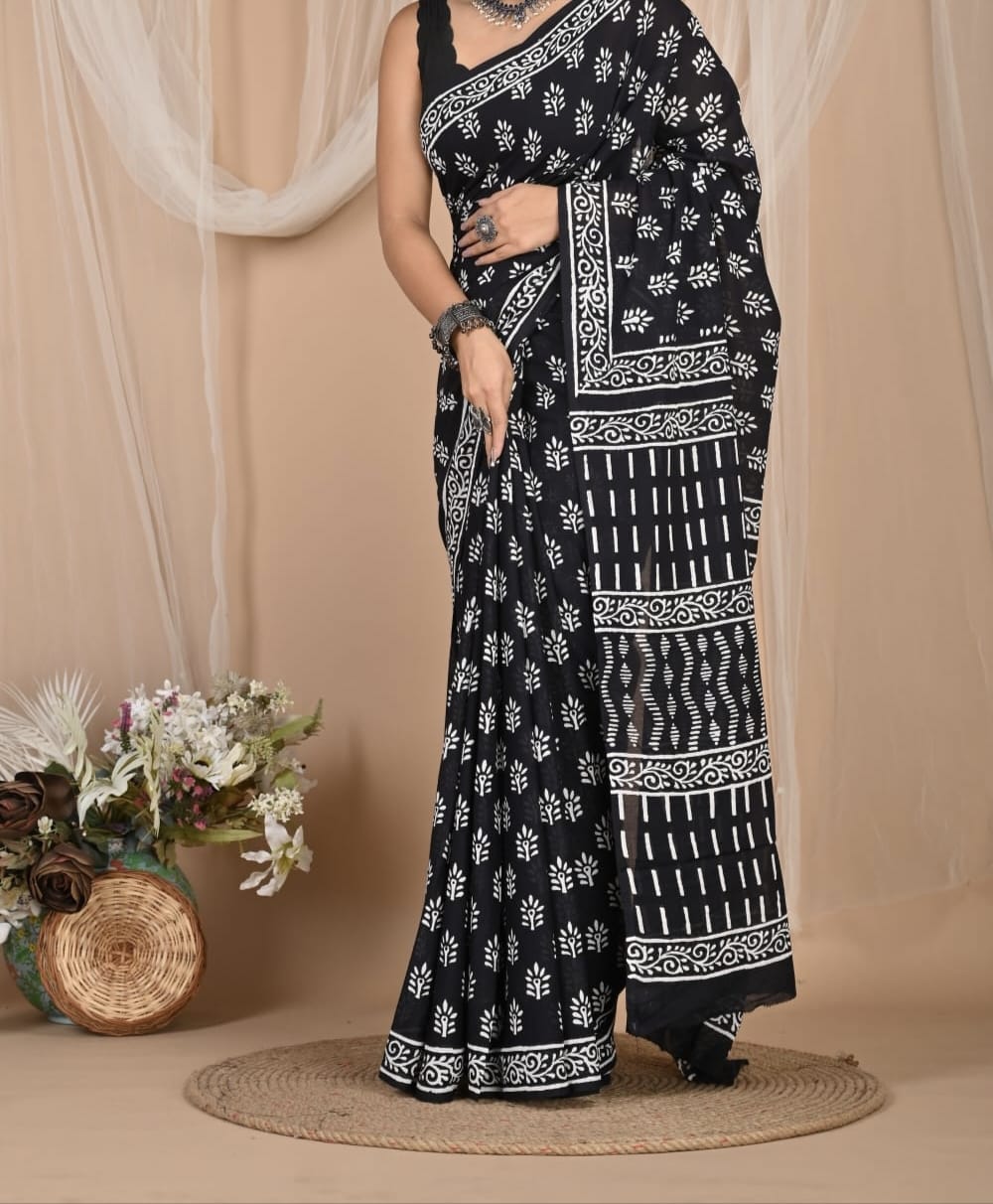 Mavshikaa | Mul Cotton Blockprint Saree