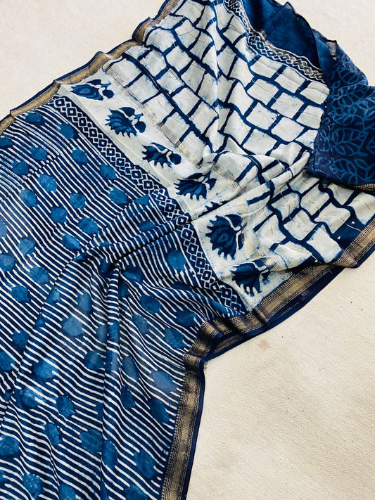 Let’s Wear #ethicallymade✅
🍁Beautifully Crafted Maheshwari Silk Saree  collection🍁
 Specially Designed in Bagru  jahota rapid dabu hand block print
100% Natural Dye
Fabric : Maheshwari Silk 
Length : 5.5 Meters
Blouse Piece : 0.90 Meter
