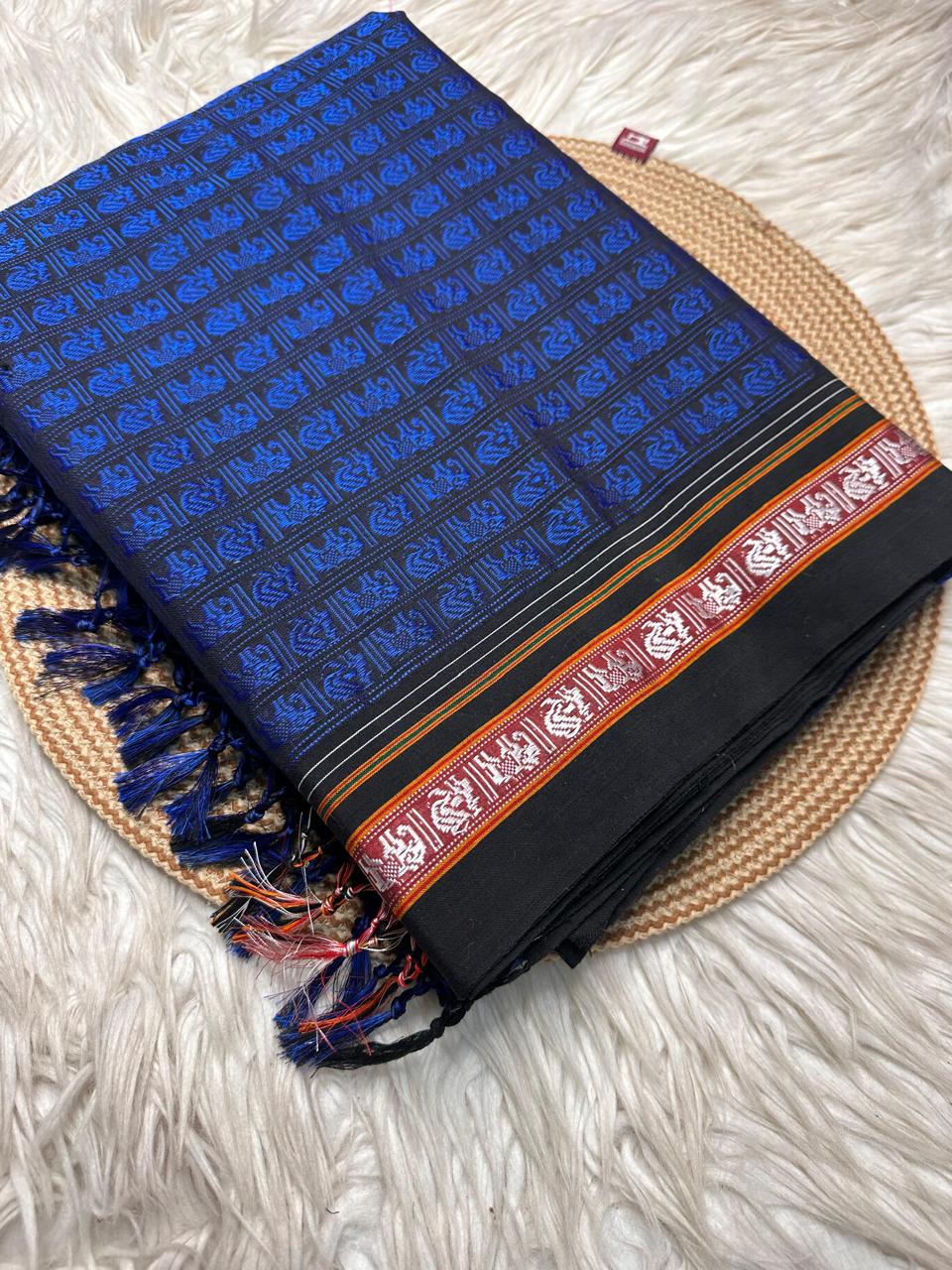 Material - viscos by cotton 
Border - fancy culture border
Saree Name -Khana  saree
Pallu -super tassel 
Blouse -running
Handloom -no
Saree length- 5.8 to 6 mitre
 These are powerloom Khana sarees with 72% cotton and 28% art cotton and rayon. All the sarees are with beautiful tassels.
