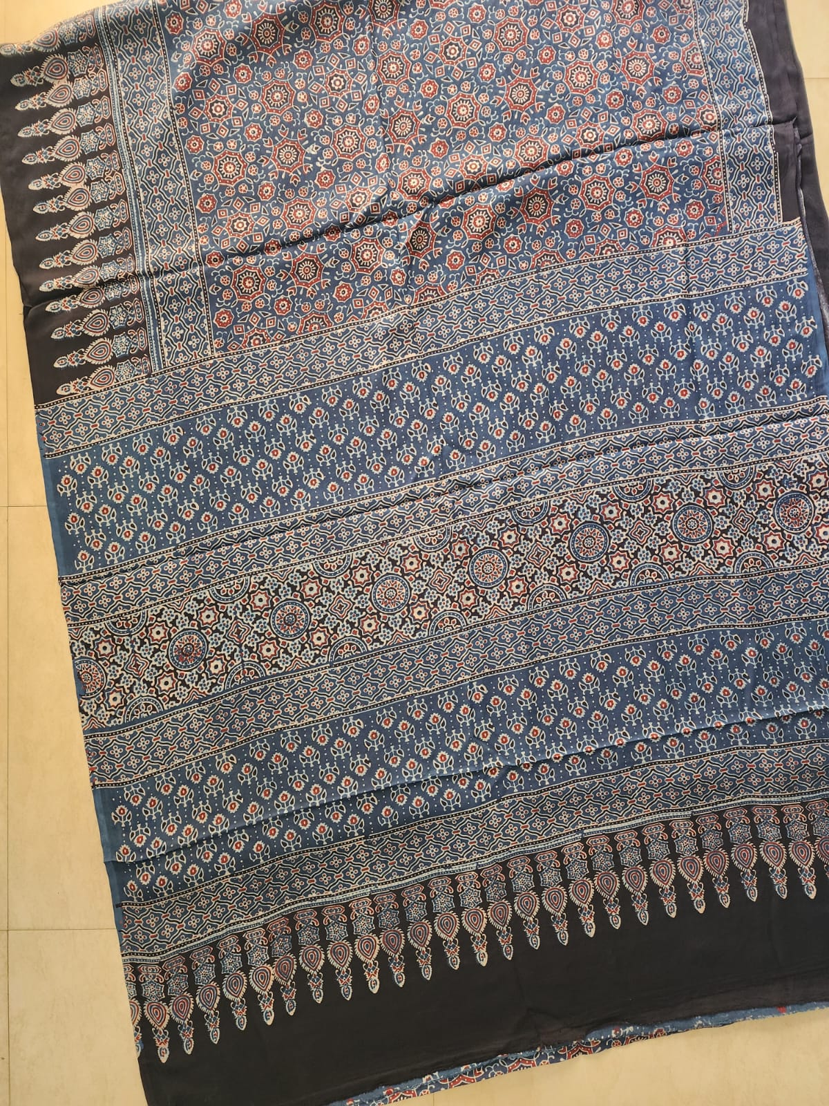 Modal sadi 
Ajrakh hand block print Saree Available....