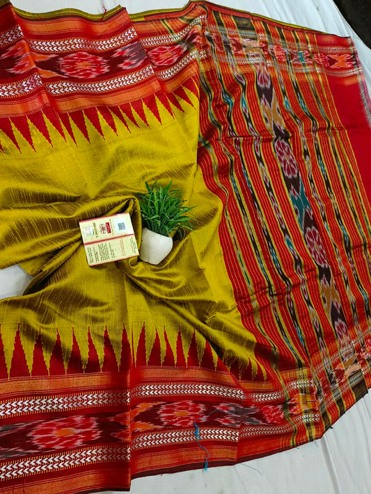 *Pure raw silk handloom Ikkat and vidarbha temple border saree with contrast blouse*
Pure raw silk saree
Silk mark certified
Handloom made
Best quality