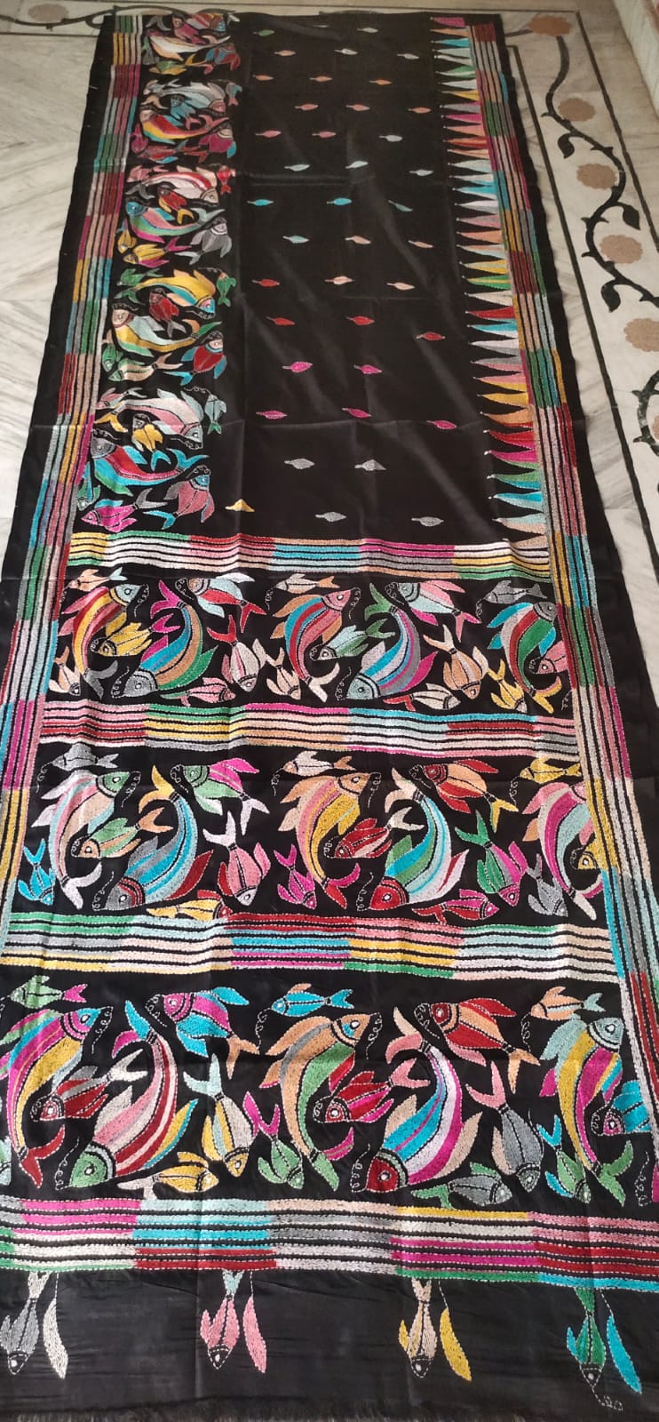 Handmade kantha on blended silk