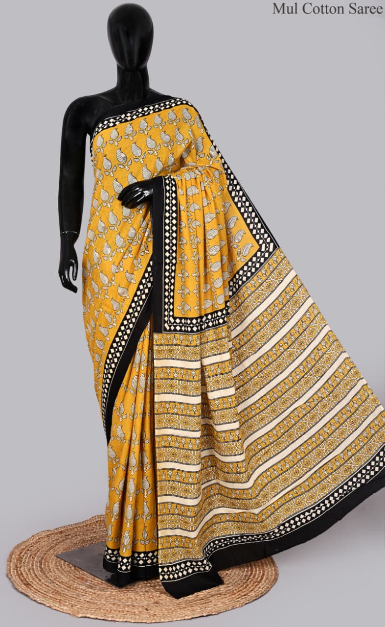 premium Traditional Mulmul CottonBeautiful Pure Soft Mulmul Cotton Sarees available*
Size: 6.30 mtr with blouse 