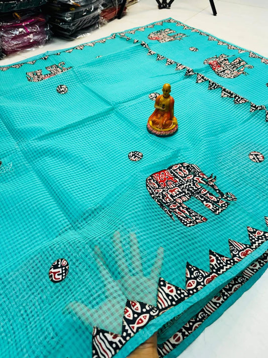 *Aplick work saree*

*No bp*

*Materials/ Resham Kota*

*All over Aplick work*
