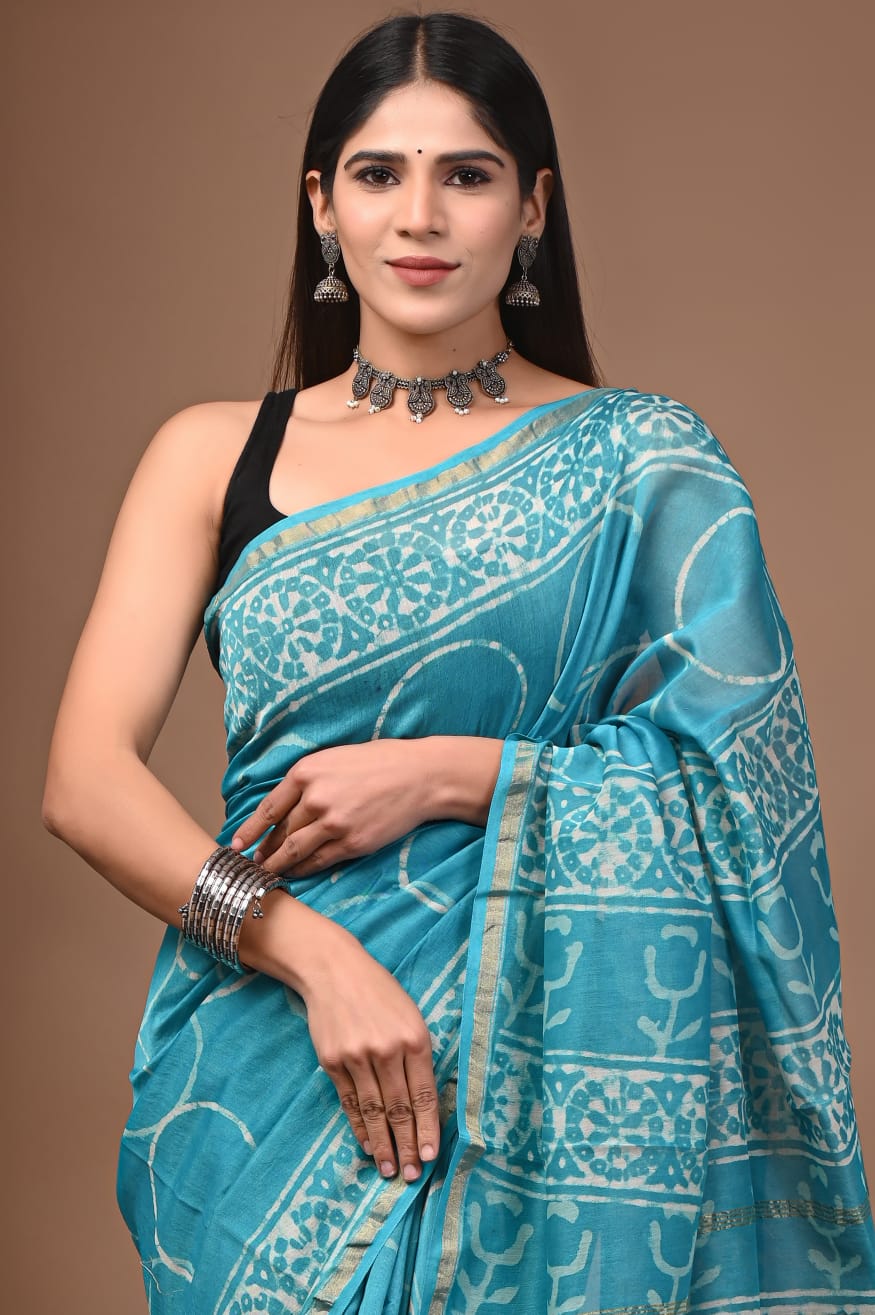 Chanderi silk sarees traditional collection
Hand block printed chanderi silk Sarees with blouse
Natural dye n color
Super quality:,fine fabric:,
Size- 6.5 