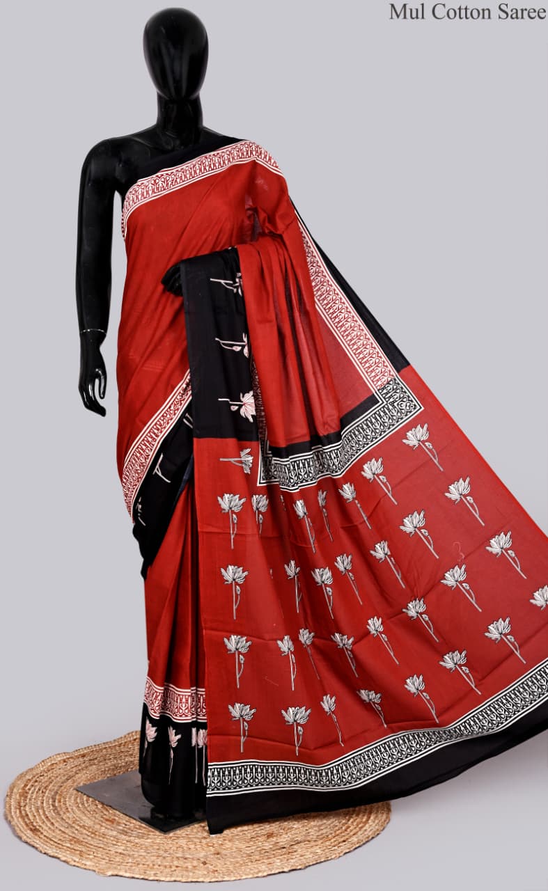 premium Traditional Mulmul CottonBeautiful Pure Soft Mulmul Cotton Sarees available*
Size: 6.30 mtr with blouse 