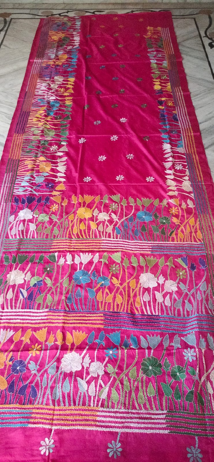 Handmade kantha on blended silk
