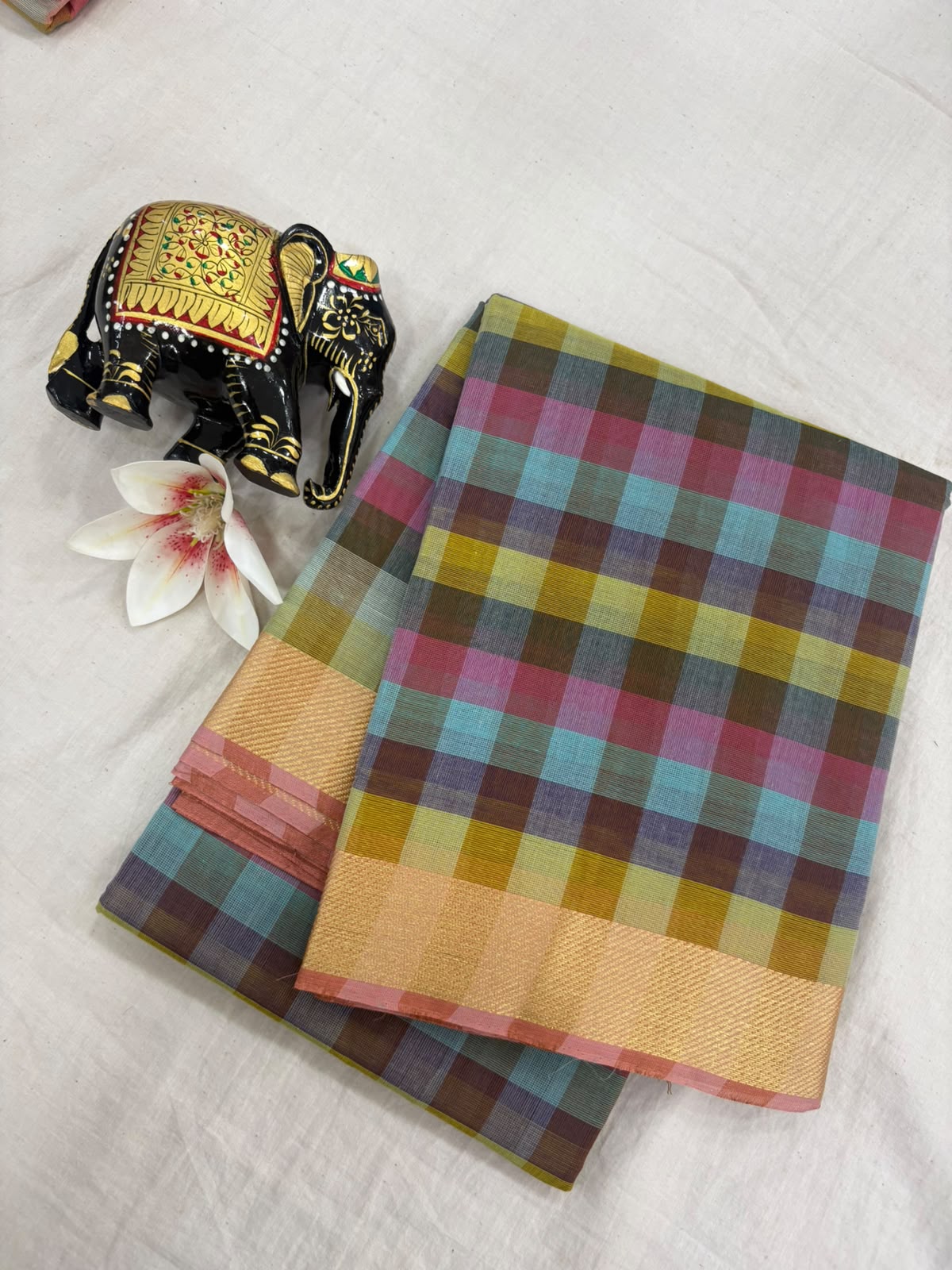 *Pure Mangalagiri Cotton Sarees*

*Saree Allover Multi Colour Checks*

*Pallu and Blouse Contrast*