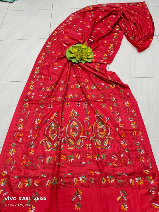 Kairama |  Blended silk saree with Kantha Embroidery