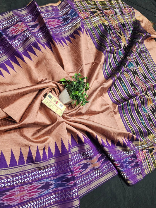 High demanding design 
*Pure Raw silk Handlloom ikkat and vidarbha (karvati kinar) temple border saree or ikkat pallu with contrast blouse*
silkmark certified
