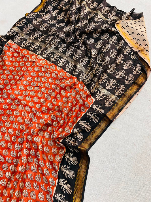 Let’s Wear #ethicallymade✅
🍁Beautifully Crafted Maheshwari Silk Saree  collection🍁
 Specially Designed in Bagru  jahota rapid dabu hand block print
100% Natural Dye
Fabric : Maheshwari Silk 
Length : 5.5 Meters
Blouse Piece : 0.90 Meter
