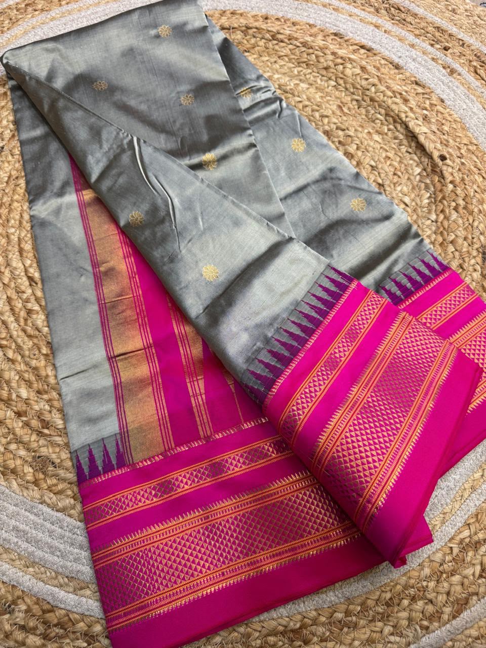 *All New Colours* 

*Exclusive silk ilkal saree*
*Pure silk korvai temple border* with *body butta* design superior quality ilkal saree & contrast blouse 
6.10mtrs length 
Full body pure silk 