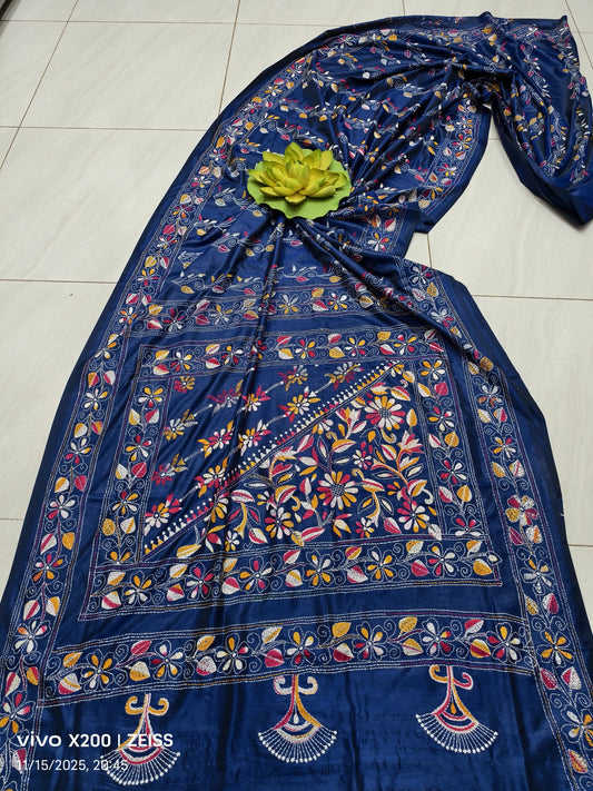 Kalpanaka |  Blended silk saree with Kantha Embroidery