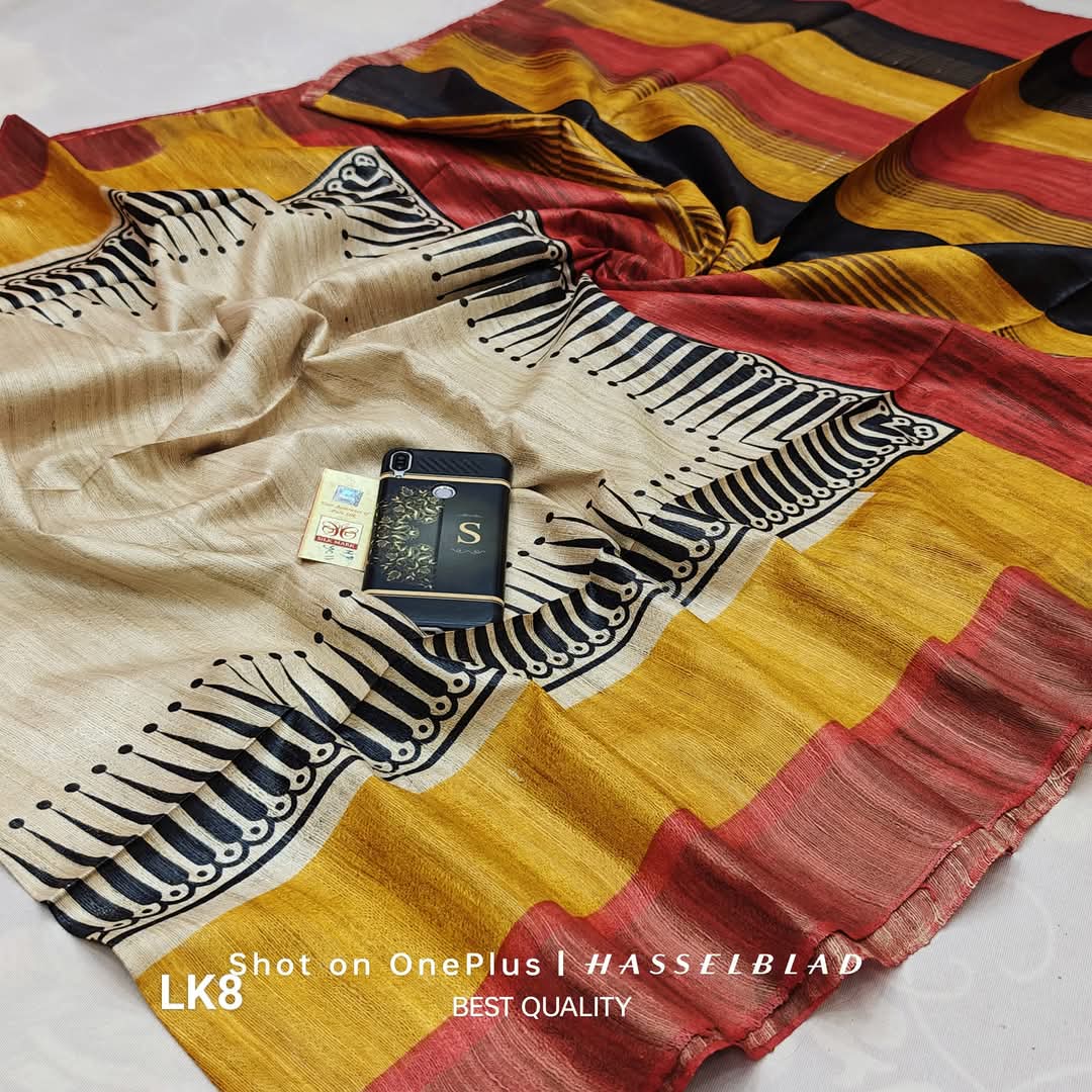 Tumbari | Tussar Ghicha Screen Print Saree