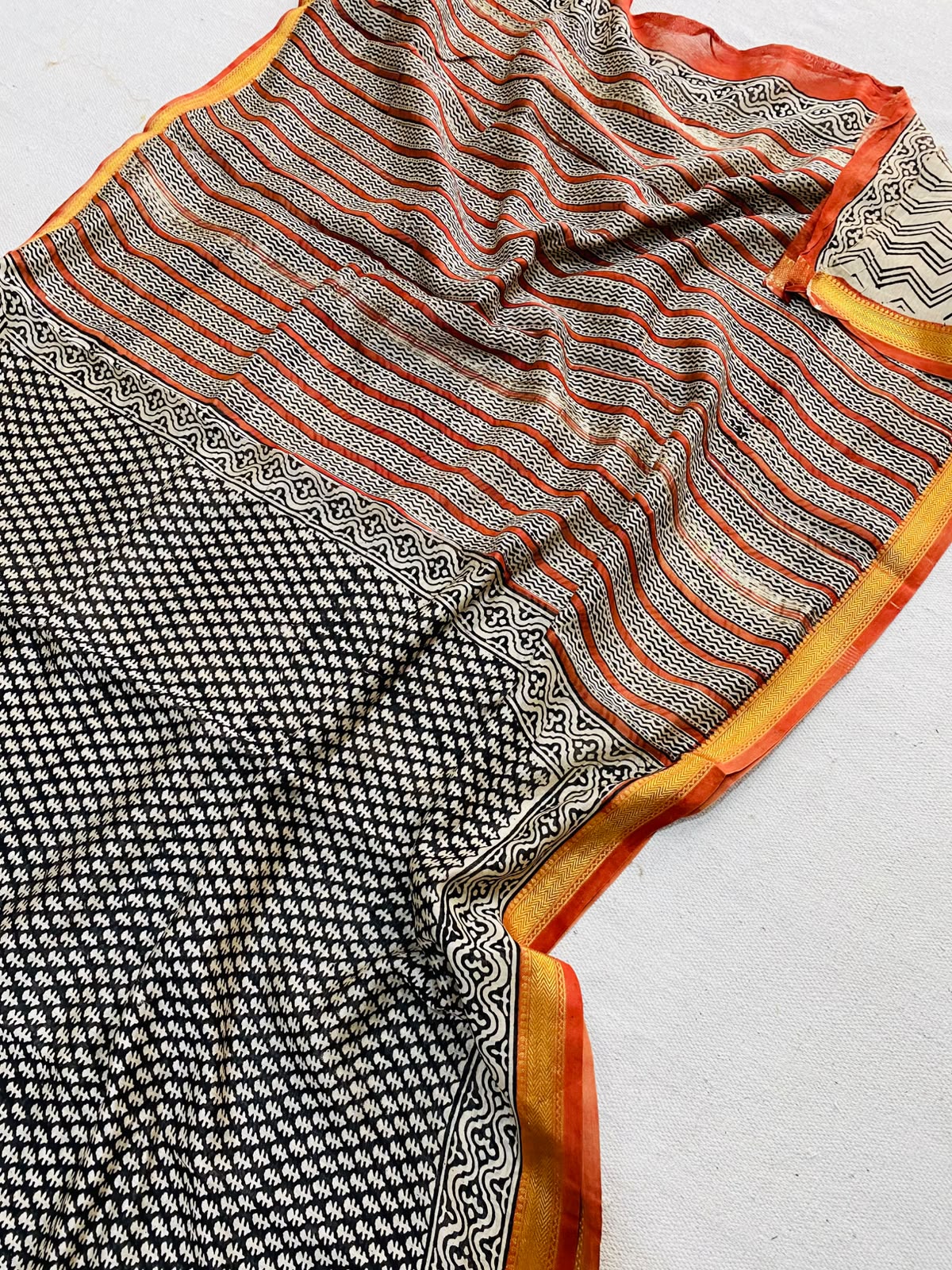 Let’s Wear #ethicallymade✅
🍁Beautifully Crafted Maheshwari Silk Saree  collection🍁
 Specially Designed in Bagru  jahota rapid dabu hand block print
100% Natural Dye
Fabric : Maheshwari Silk 
Length : 5.5 Meters
Blouse Piece : 0.90 Meter
