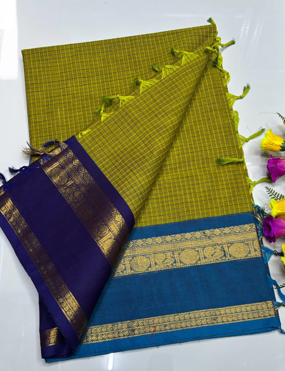 😇 *Kanchi cotton sarees*
🦋 *Pure cotton Sarees*
🎉 *Fancy plain cotton sarees with line  pallu*
🐟 *80 *80 counts*
🧶 *With running blouse*
🦢 *6.20mtrs saree length*