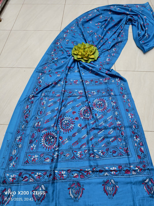 Kalpanara |  Blended silk saree with Kantha Embroidery