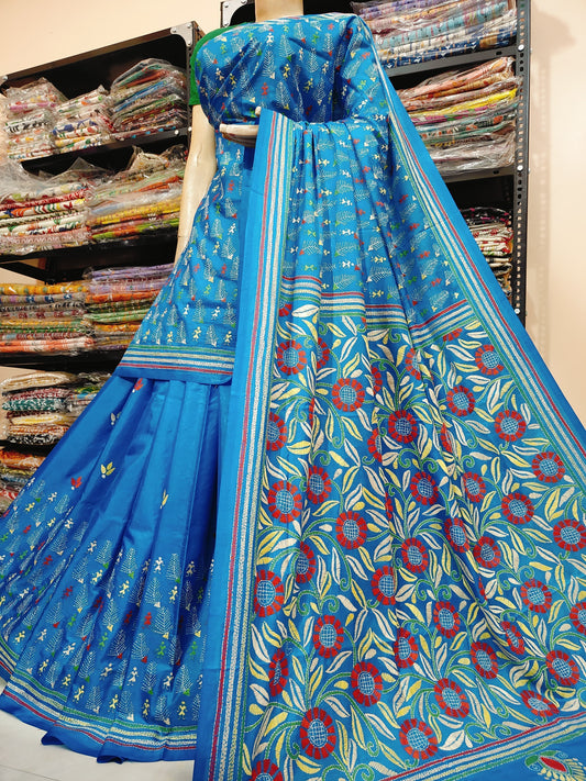 Traditional Shantiniketan hand Kanthastitch saree On 
Belendend bangalore silk Material 
With Kanthastitch Work Bp
