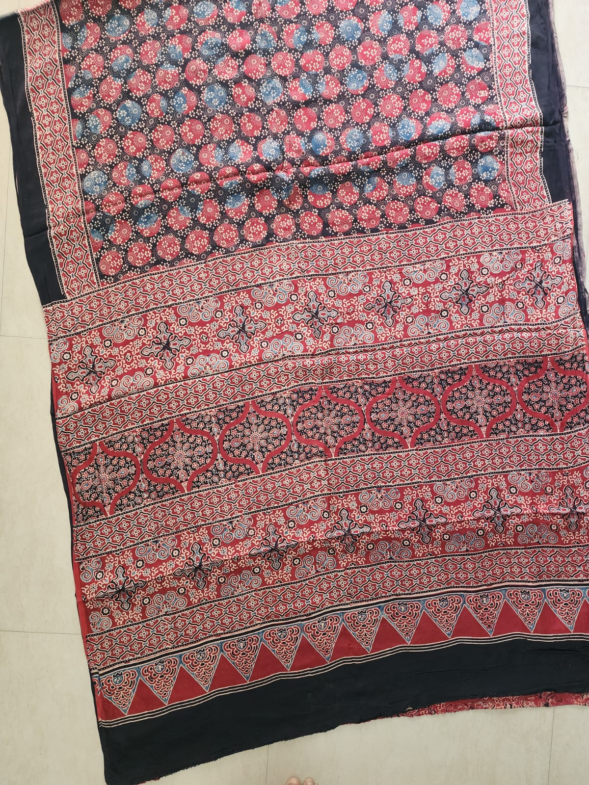 Modal sadi 
Ajrakh hand block print Saree Available....