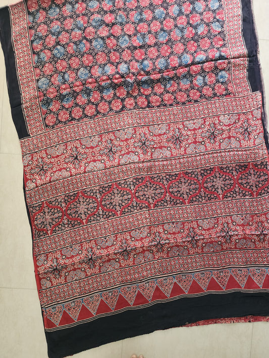 Modal sadi 
Ajrakh hand block print Saree Available....